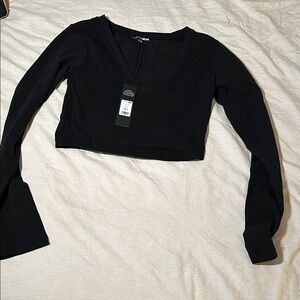 Fashion Nova Black Long Sleeve Crop Top